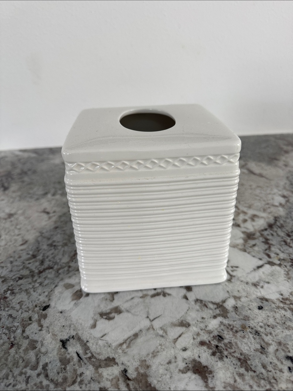 Martha Stewart White Ribbed Ceramic Square Tissue Box Cover